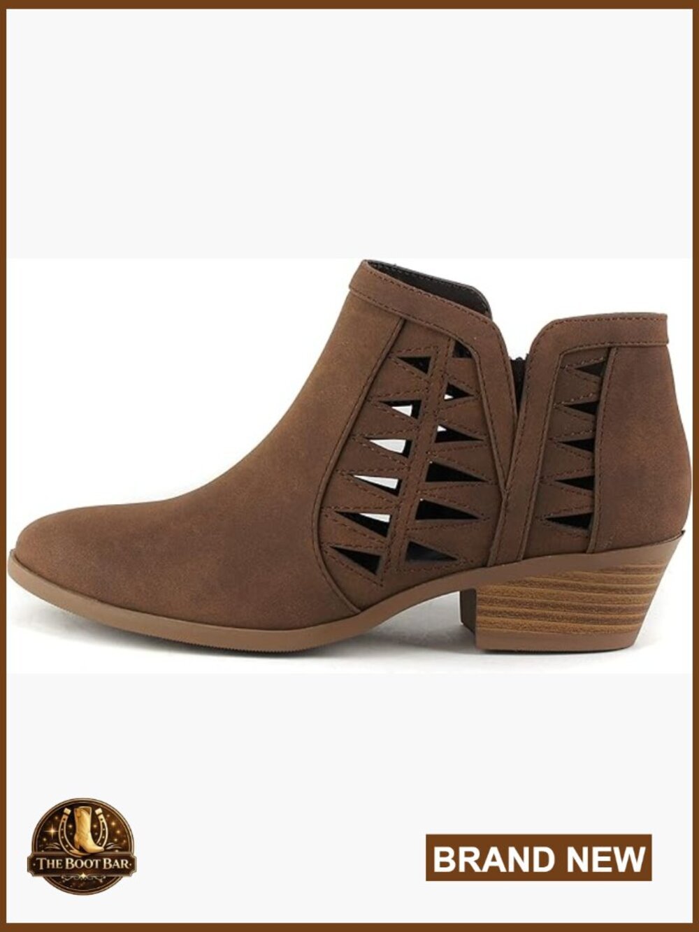 Perforated Cut Out Stacked Block Heel Ankle Booties Wide Fit